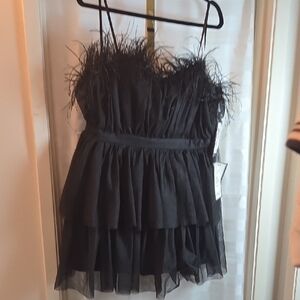 City Studio Black Feathered Layered Blouse